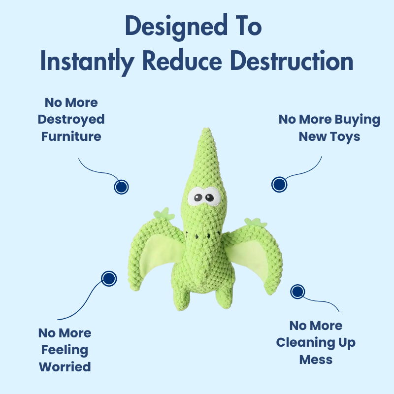 DuraBite™ Indestructible & Interactive Squeaky Plush Dinosaur